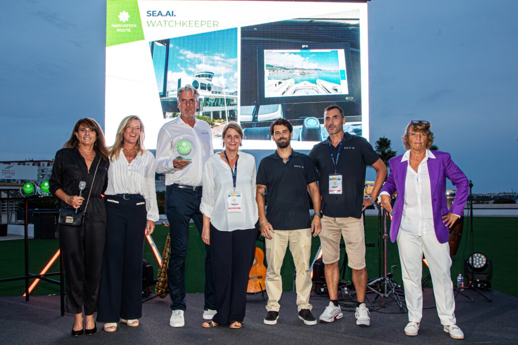 SEA.AI Team receiving the Innovation Route Award 2025 at Cannes Festival Yachting 2025