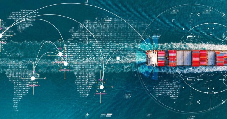 Illustrating a commercial boat and connection given by data and signals